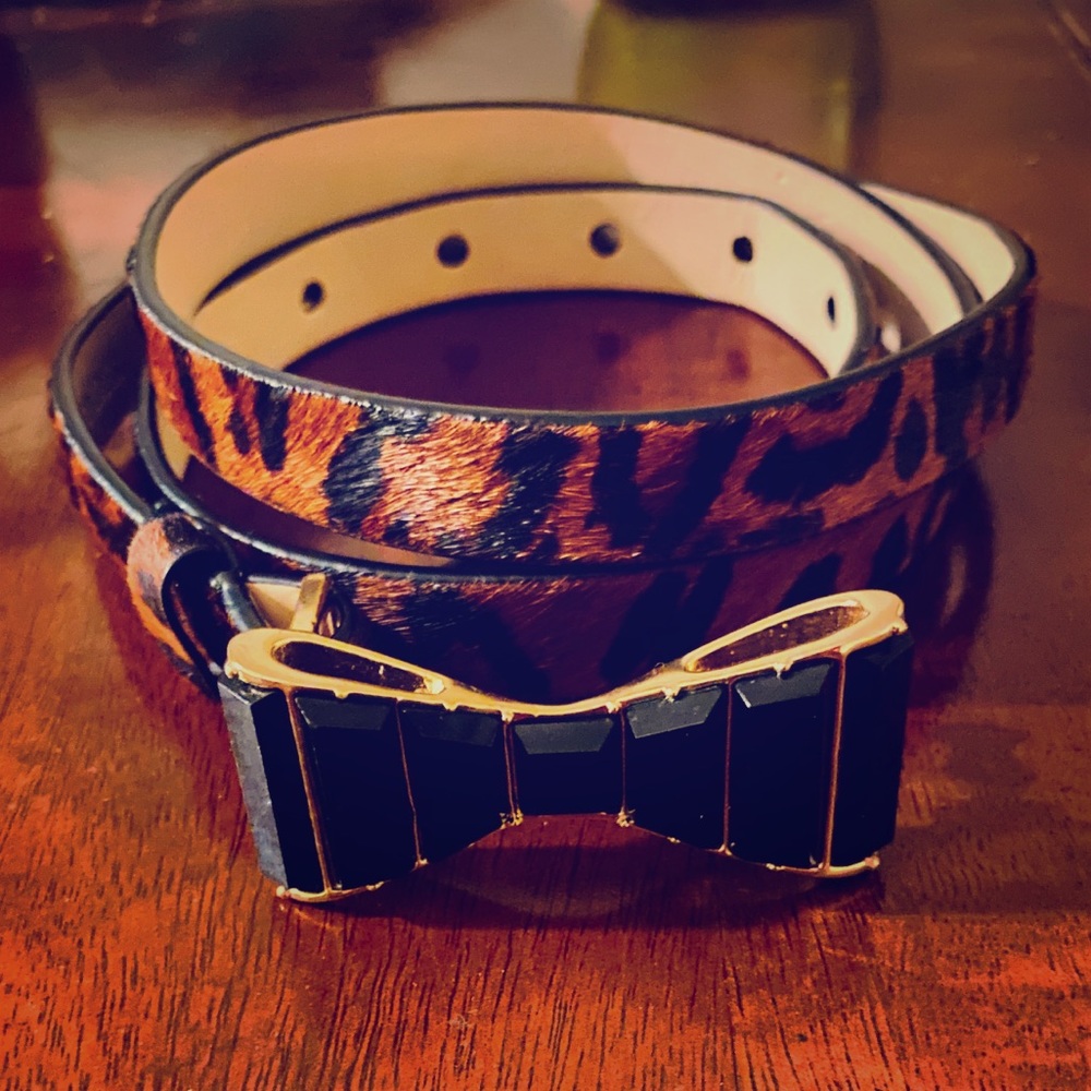 Ladies Animal Print bow leather belt w faux